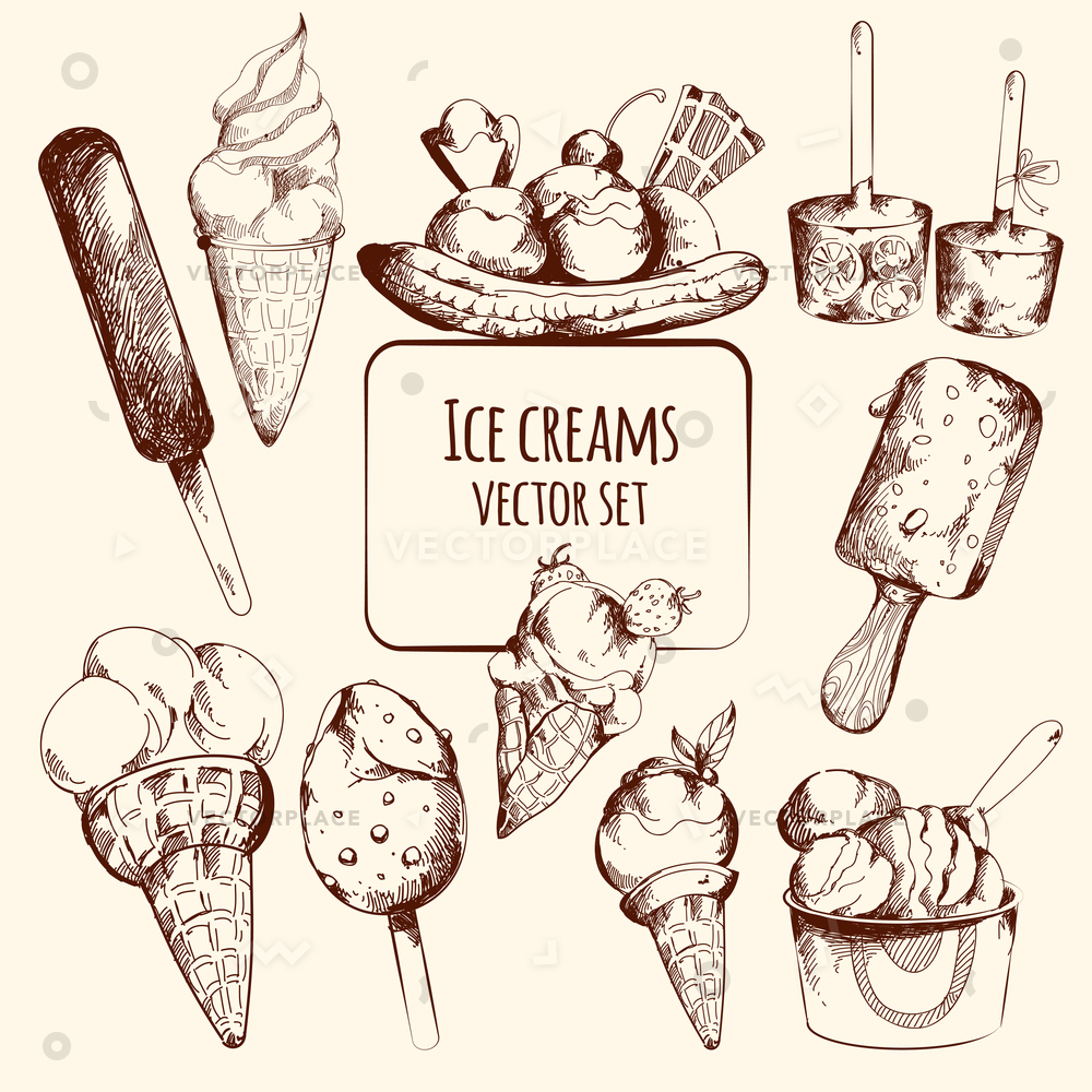 1000x1000 Ice Cream Sweet Cold Dessert Sketch Vector Illustration 58701 - Cream Sketch