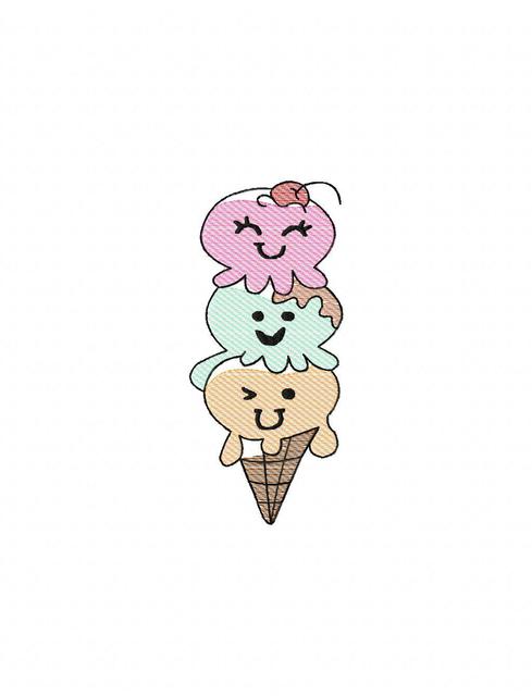 489x640 Triple Dip Ice Cream Sketch Embroidery Design - Cream Sketch