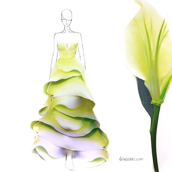605x605 Creative Fashion Design Sketches Using Real Flower Petals - Creative Sketches
