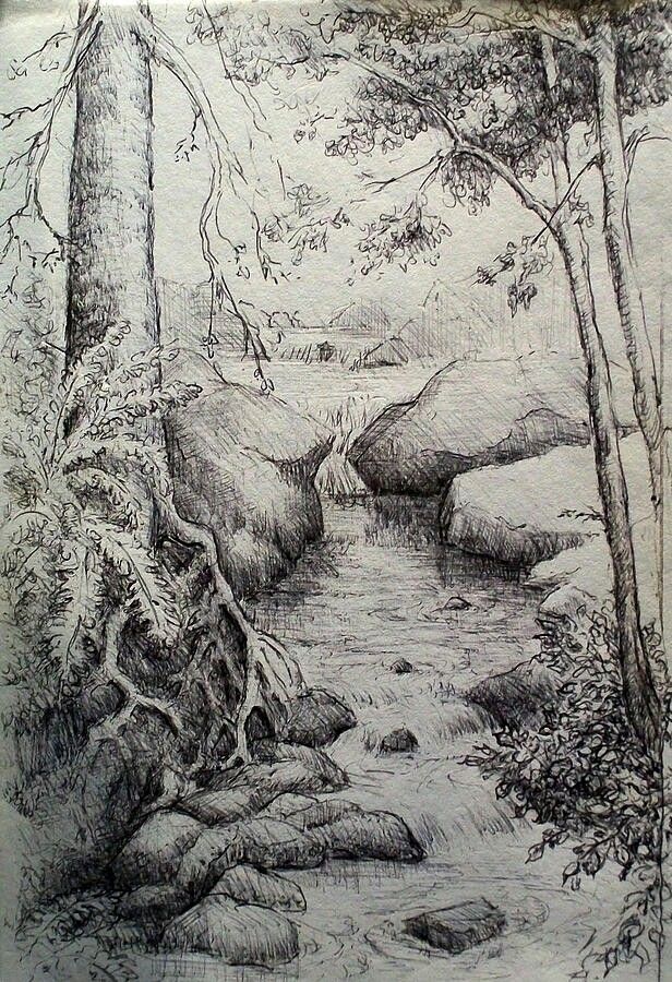 616x900 Creek Pencil Drawing Drawing In 2018 Drawings - Creek Sketch