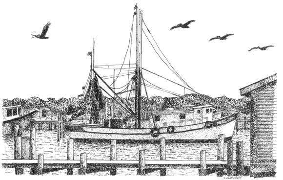 580x368 Shrimp Boat On Shem Creek Sketch Lowcountry Sketches - Creek Sketch