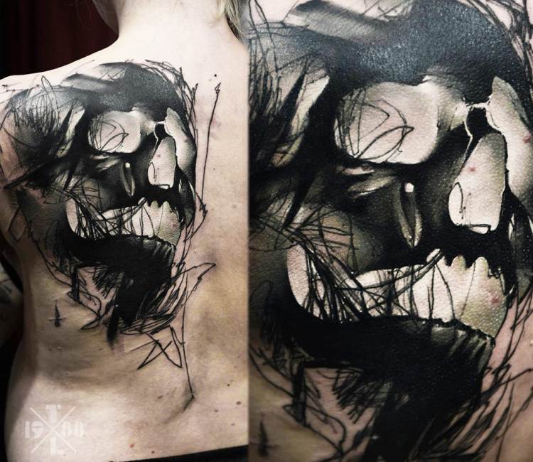 750x650 Creepy Skull Tattoo By Timur Lysenko Post 12729 - Creepy Skull Sketch
