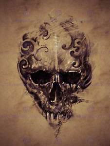 226x300 Painting Drawing Tattoo Creepy Skull Gothic Grunge Art Print - Creepy Skull Sketch