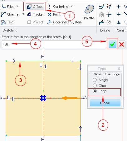 407x452 How To Use Of Offset Tool In Creo Parametric Sketch Mechanical 360 - Creo Sketch