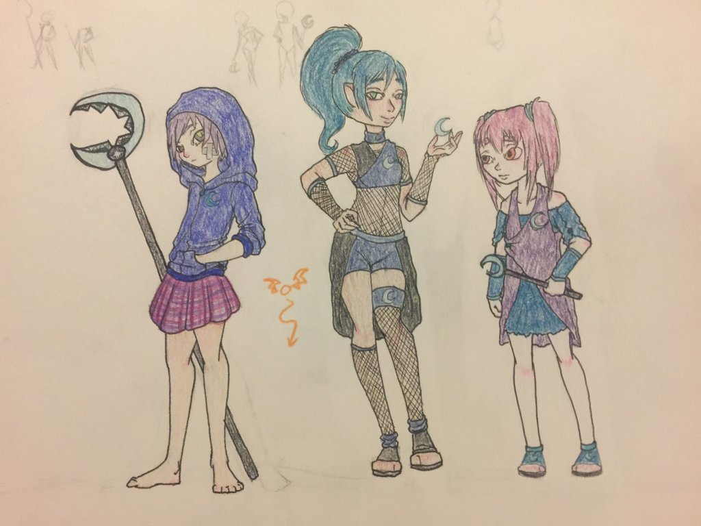 1024x768 Crescent Moon Trio By Sketch Ice - Crescent Moon Sketch
