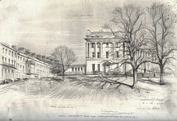 600x411 Sketches Of The Royal Crescent, Bath Urban Sketchers - Crescent Sketch