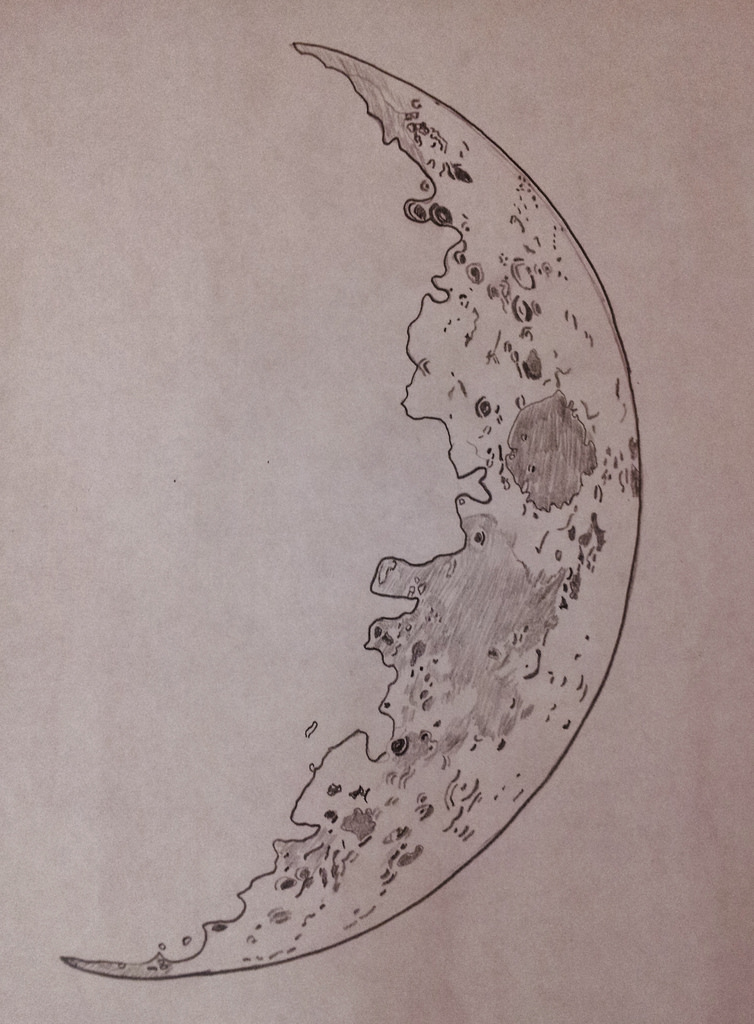 754x1024 Waxing Crescent Moon Sketch (Done From A Photo Taken - Crescent Sketch