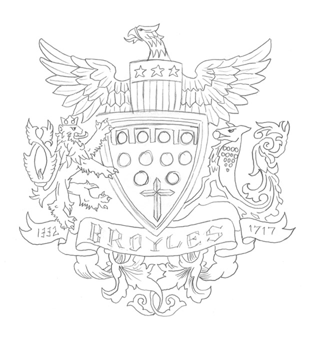 634x676 Family Crestcoat Of Arms For The Broyles, A St. Louis Metro East - Crest Sketch