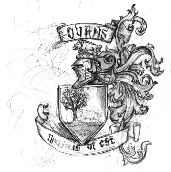 600x605 Little Mayhem Commission Wip Family Crest - Crest Sketch