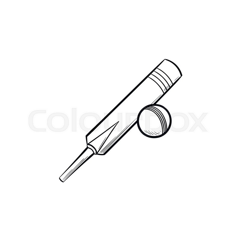 800x800 Cricket Ball And Bat Hand Drawn Outline Doodle Icon. Recreation - Cricket Bat Sketch