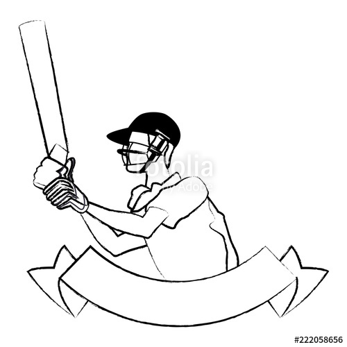 500x500 Cricket Player With Bat Sketch Stock Image And Royalty Free - Cricket Bat Sketch