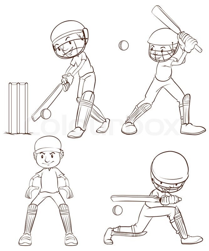 667x800 Illustration Of The Plain Sketches Of The Cricket Players On A - Cricket Sketch
