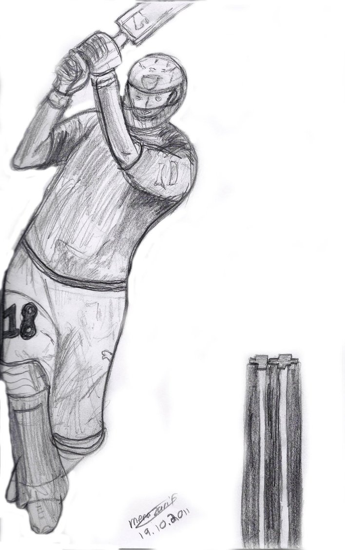 708x1128 Pencil Sketch Of A Cricket Player Playing A Shot. By Mzartwork On - Cricket Sketch