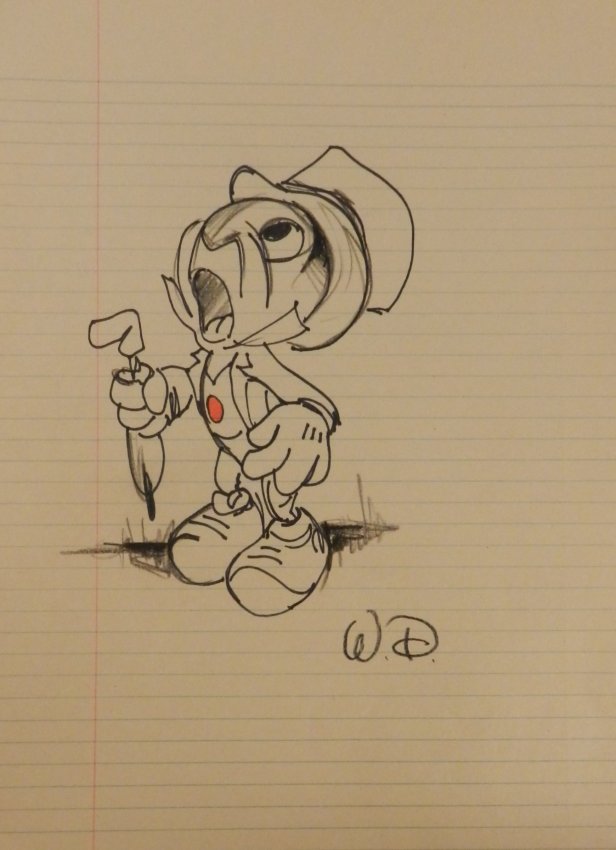 616x850 Vintage Jiminy Cricket Sketch Signed Walt Disney - Cricket Sketch