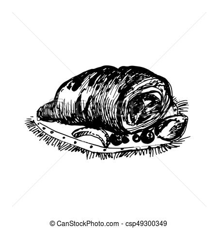 450x470 Sketch Of Food. Hand Drawn Sketch Of Croissant. Vintage Sketch - Croissant Sketch