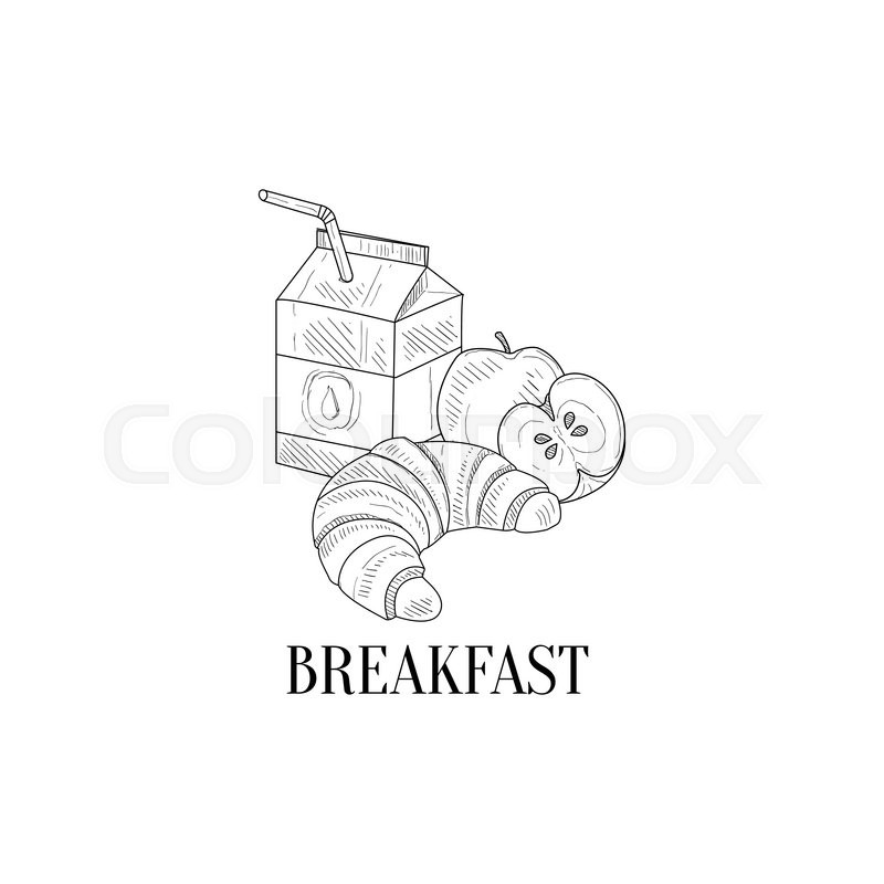 800x800 Breakfast With Milk, Croissant And Apple Hand Drawn Realistic - Croissant Sketch