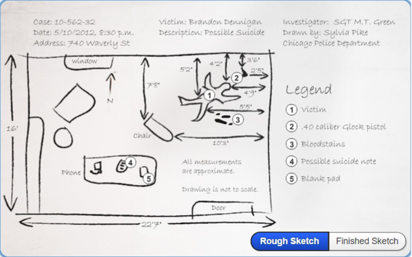 600x375 Laboratory Crime Scene Sketch, Science Homework Help - Cross Projection Sketch