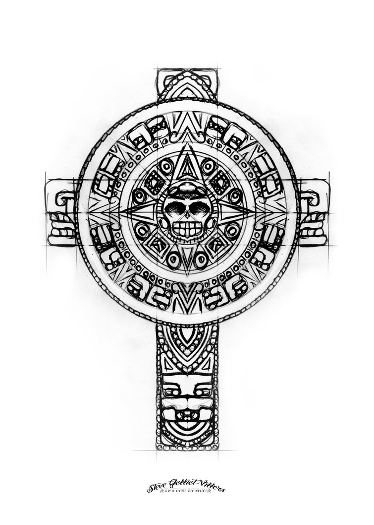 755x1058 Aztec Cross Sketch By Stevegolliotvillers - Cross Sketch
