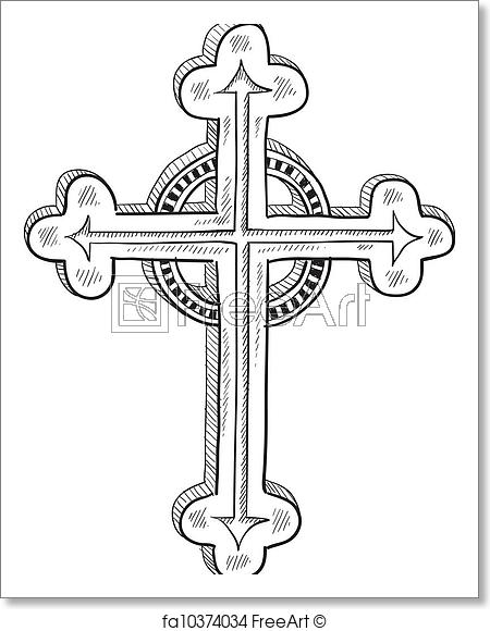 450x580 Free Art Print Of Orthodox Or Catholic Cross Sketch. Doodle Style - Cross Sketch