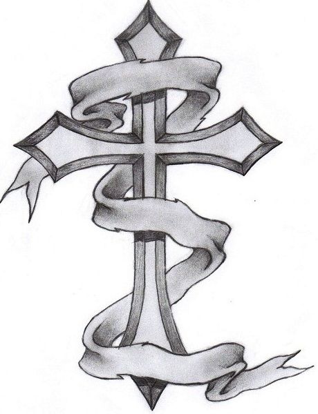 460x600 Cross Tattoos For Men Gothic Cross Tattoo Drawing And Wings - Cross Sketch Tattoo