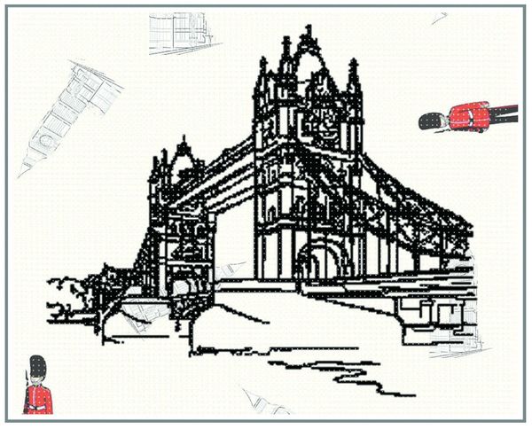 600x484 Tower Bridge Landscapes Cross Stitch Chart - Cross Stitch Sketch