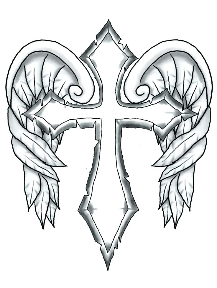 736x976 Coloring Pages Cross With Wings 2061272 - Cross With Wings Sketch