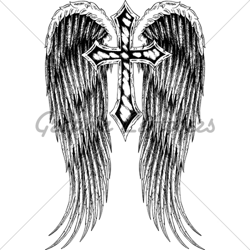 500x500 Cross Wings Gl Stock Images - Cross With Wings Sketch
