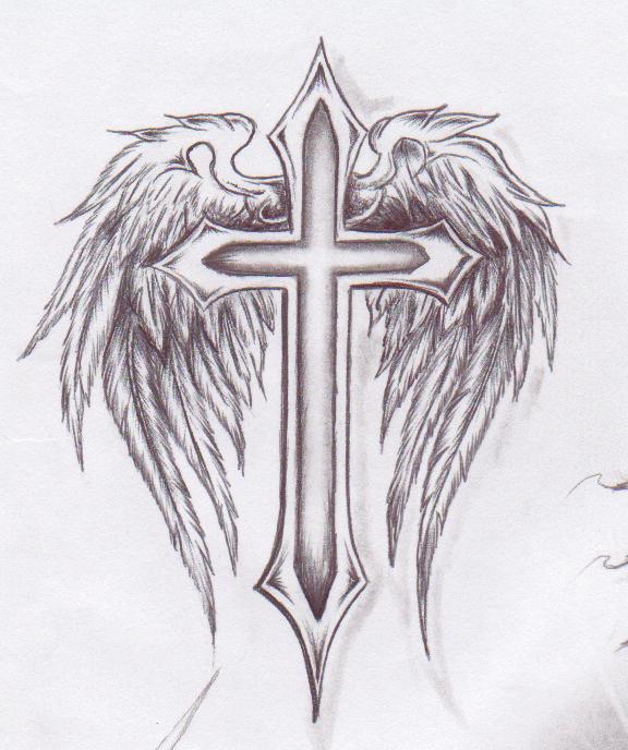 576x688 Cross With Angel Wings Guccimafia - Cross With Wings Sketch