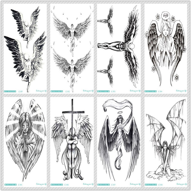 640x640 Rocooart Sketch Angel Fake Tattoo Cross Wings Large Taty Men - Cross With Wings Sketch