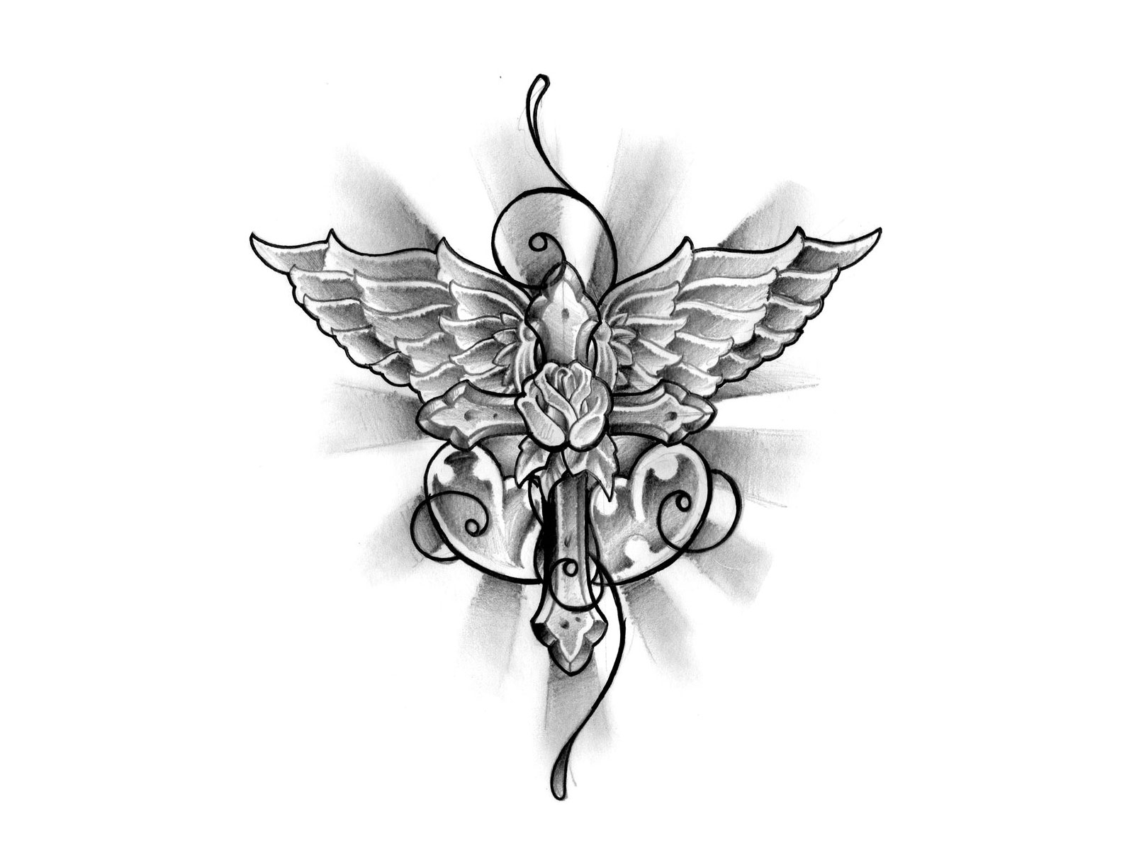 1600x1200 Tattoo Celtic Crosses With Wings Index Of Wp Contentgallery - Cross With Wings Sketch