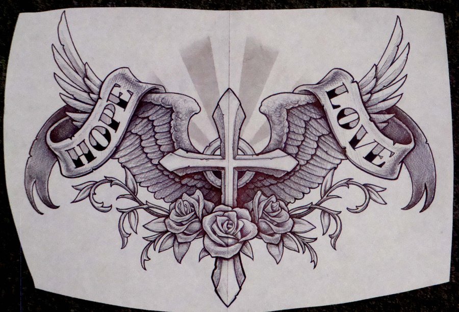 900x612 Cross And Wings And Such By Cbader - Cross With Wings Sketch