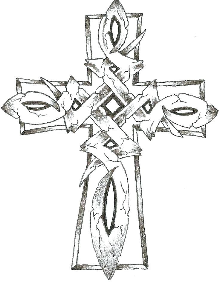 736x948 Cross With Wings Coloring Pages - Cross With Wings Sketch