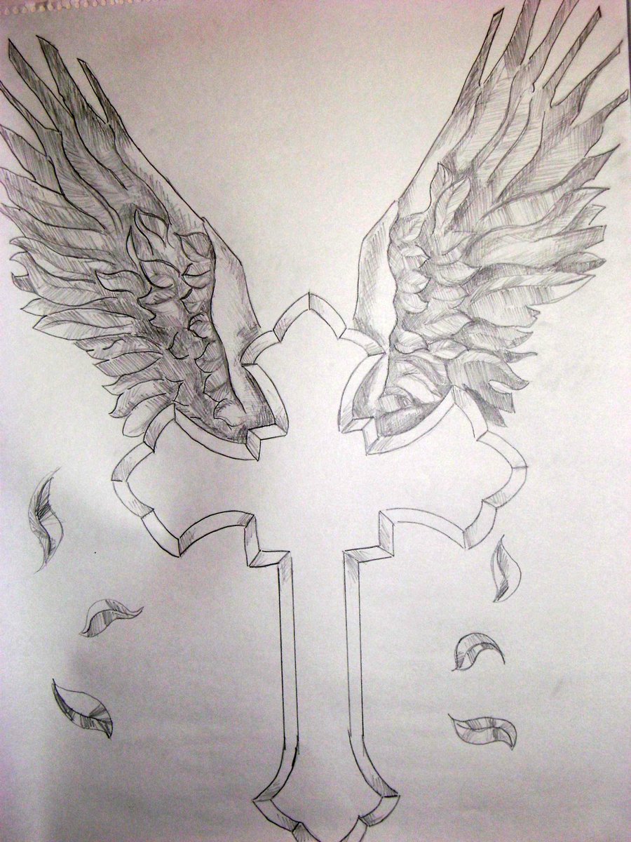 Cross With Wings Sketch at PaintingValley.com | Explore collection of ...