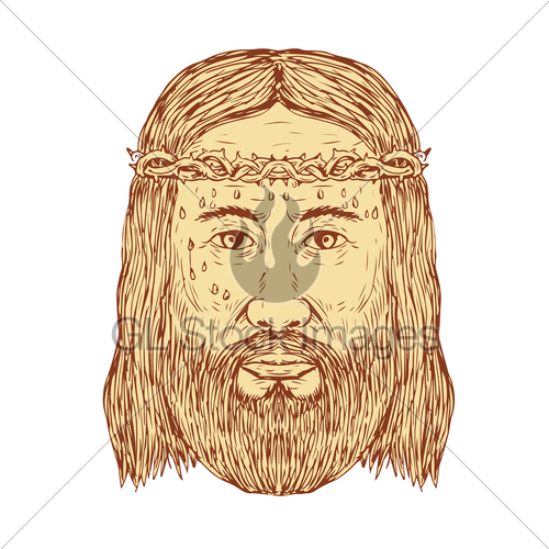 500x500 Jesus With Crown Of Thorns Face Drawing Gl Stock Images - Crown Of Thorns Sketch