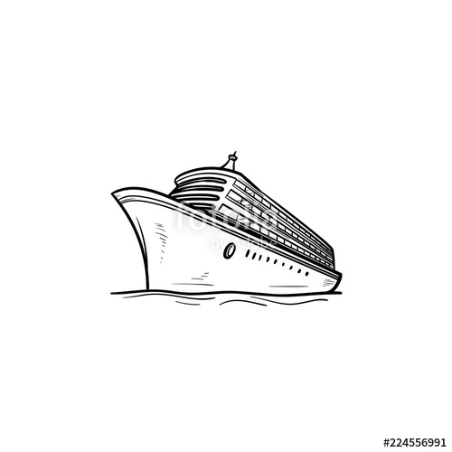 500x500 Cruise Ship Hand Drawn Outline Doodle Icon. Vacation And Ship - Cruise Sketch