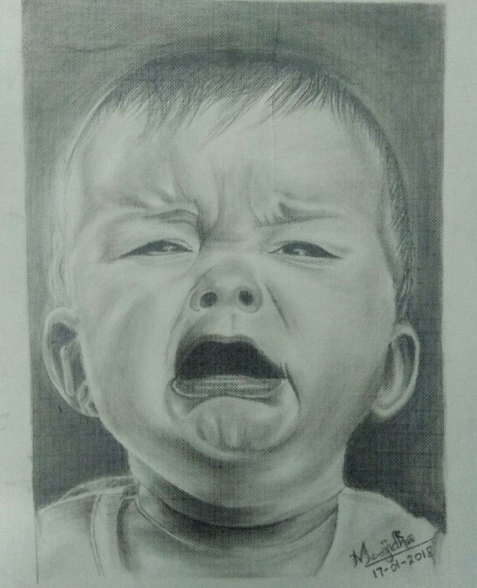 678x836 Cute Crying Baby Pencil Drawing Drawings - Crying Baby Sketch