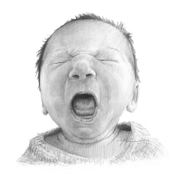 609x600 Crying Baby Drawing By Mike Theuer Redbubble - Crying Baby Sketch