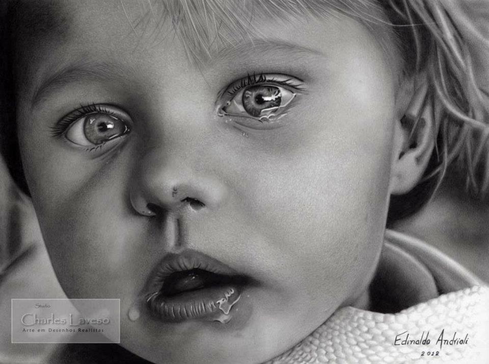 960x715 Baby Crying Pencil Drawing By Edinaldo - Crying Baby Sketch