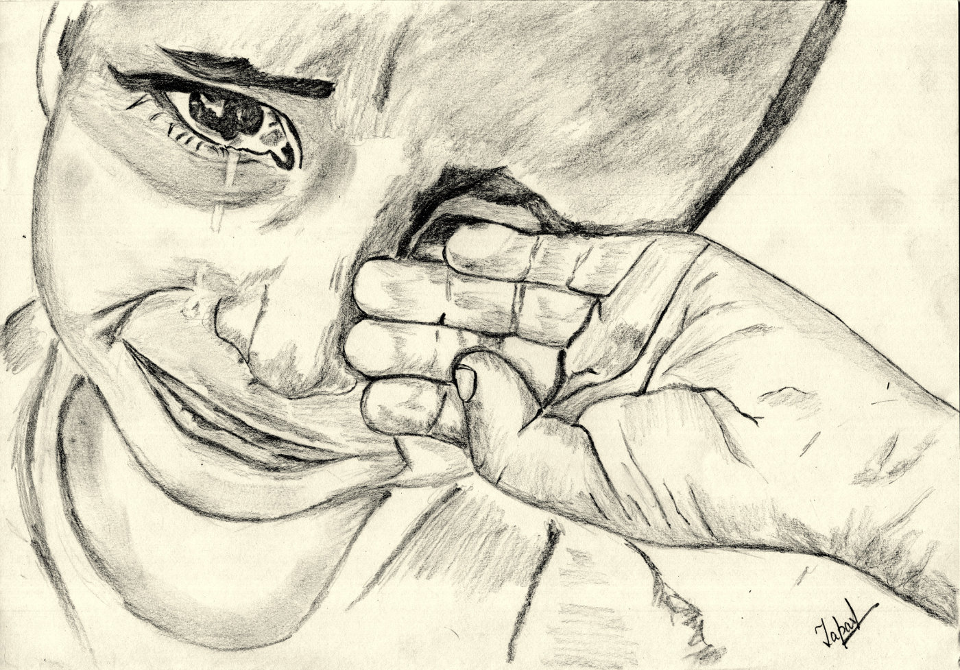 Crying Poor Boy - Crying Boy Sketch. 
