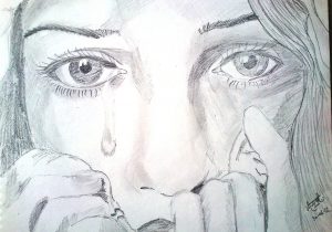 300x210 Crying Face Girls In Sketch Pencil Sketch Face Sad Pencil Boys - Crying Face Sketch