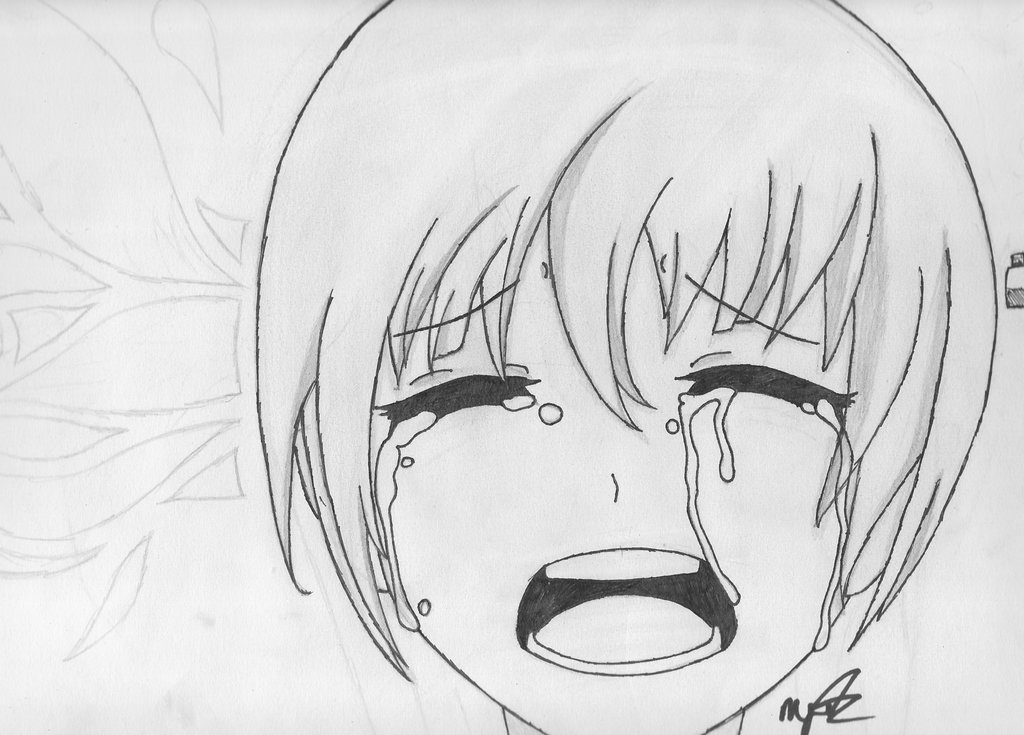 1024x735 Anime Girl Crying Sketch By Mikhell1 - Crying Face Sketch