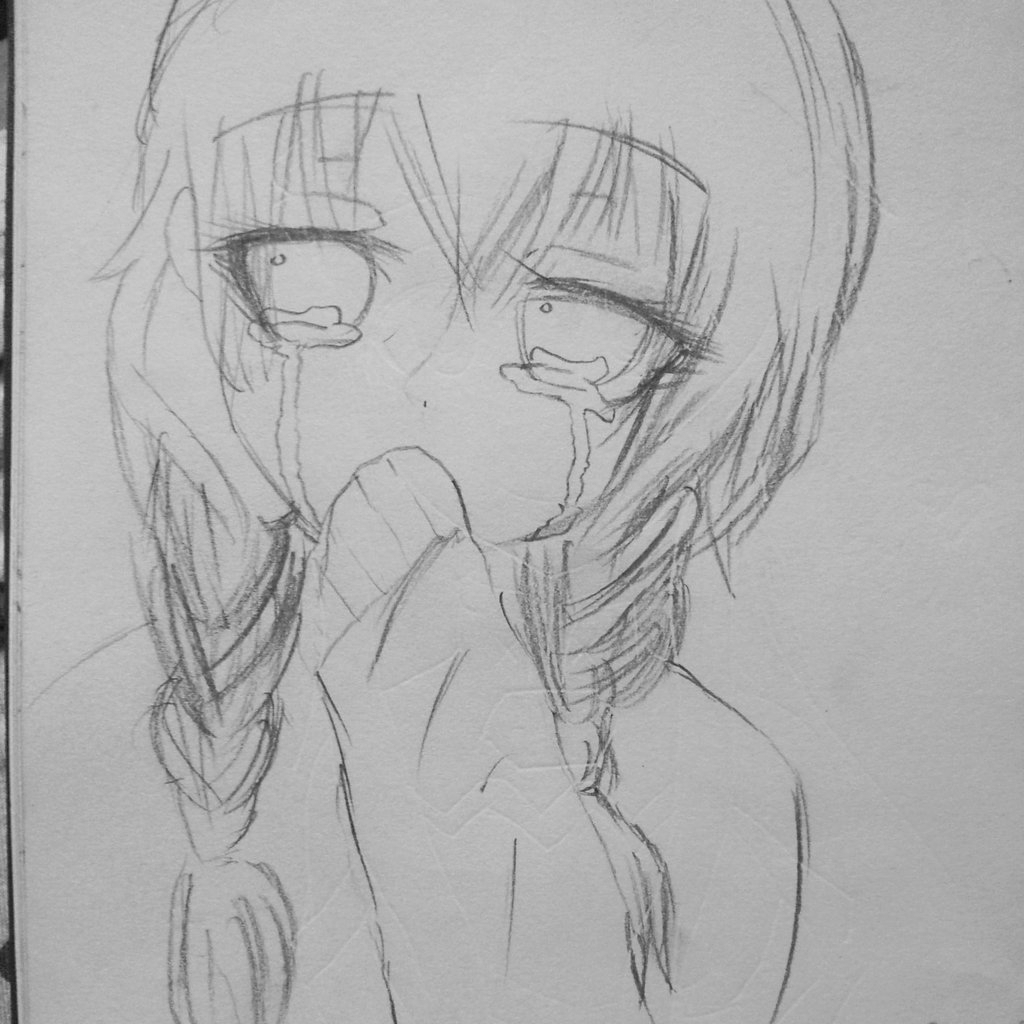 1024x1024 Anime Girl Sketch Cry Sad Anime Girl Drawing Drawings Of Sad - Crying Girl Sketch