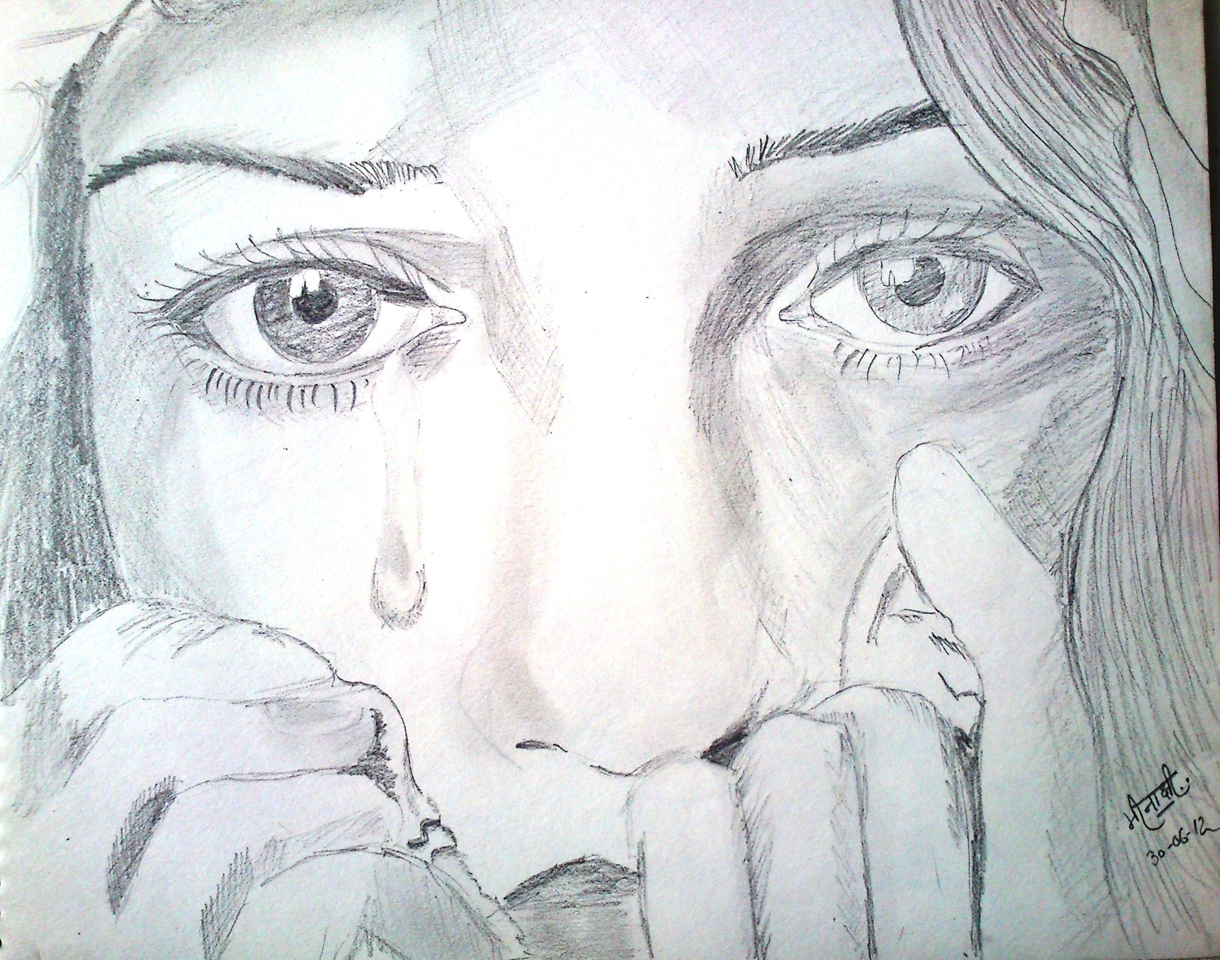2424x1907 Crying Girl Sketch A Girl Crying Drawing Crying Realistic Art - Crying Girl Sketch