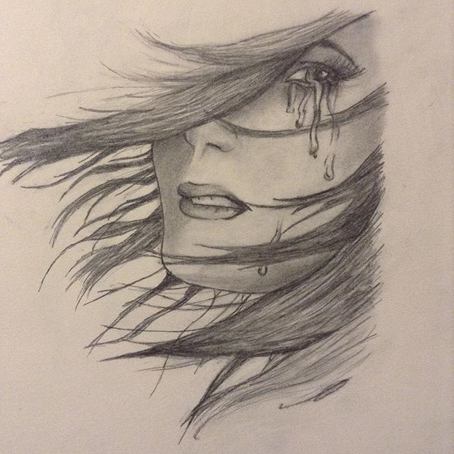 640x640 Drawn Tears Sad Woman - Crying Girl Sketch