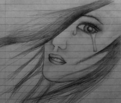 Pencil Drawing Girl Crying 