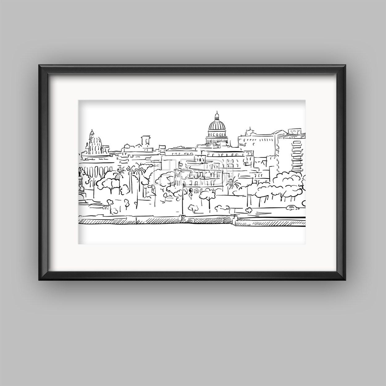 1250x1250 Havana Cuba Panorama Outline Sketch Hebstreit - Cuba Sketch