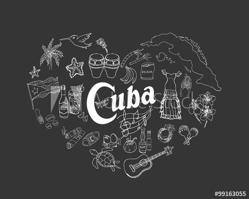 500x400 Set Of Hand Drawn Cuba Icons, Cuban Sketch Illustration, Doodle - Cuba Sketch