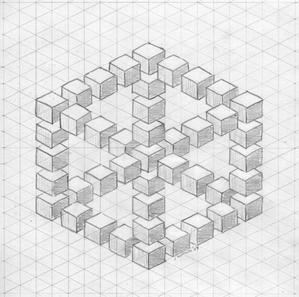 600x596 Illusion Cube Sketch By Herbevore - Cube Sketch