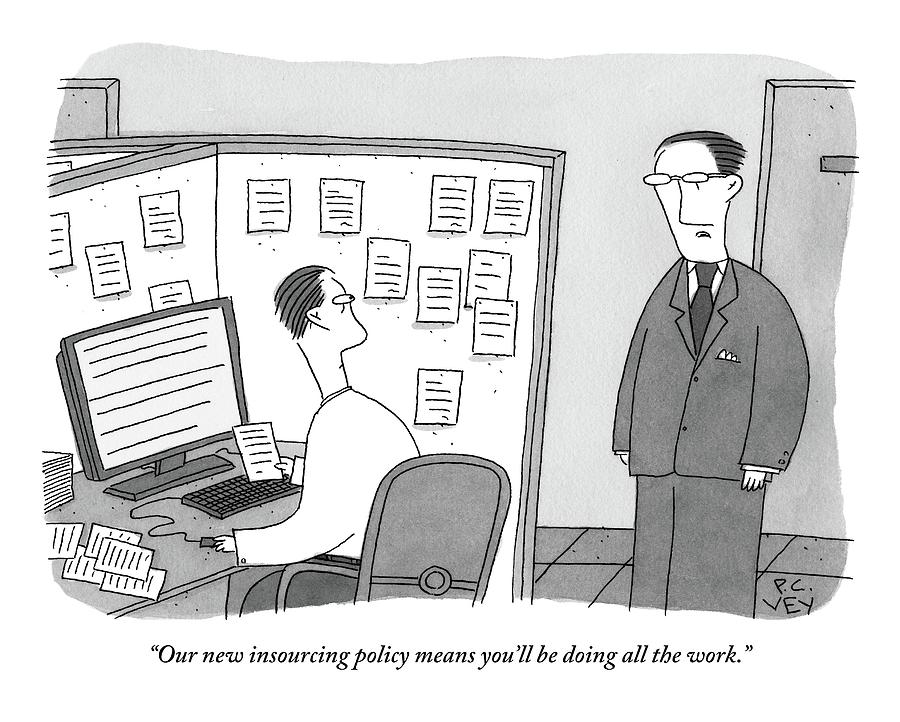 900x722 A Boss Speaks To A Man In His Cubicle As The Man Drawing By Peter - Cubicle Sketch