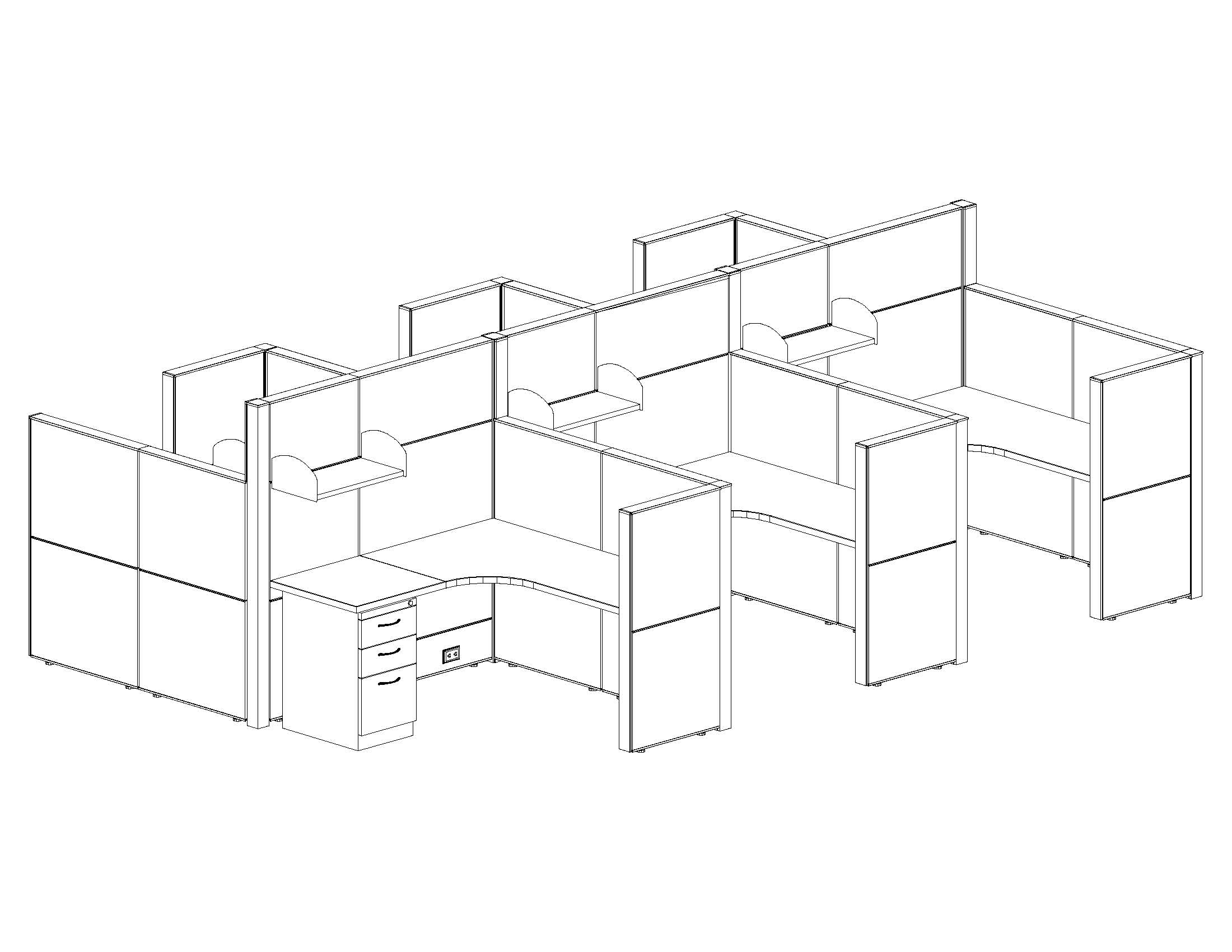2200x1700 Office System Furniture - Cubicle Sketch